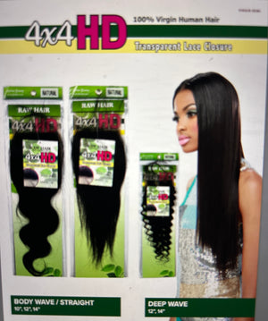 Raw Hair- Unprocessed Human Hair Hd High Definition Closure Straight 12 Inch Natural Color