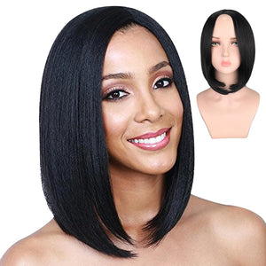 Straight Short Bob Wigs,Wigs for Black Women, Short Bob Wig for Women 13Inch Straight Black Front Wig Natural Color U Shape Wig with Breathable Human Hair Wig